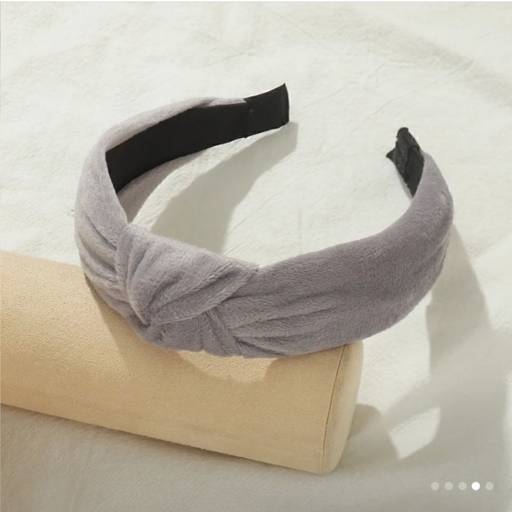 Gray Velveteen Top Knot Headband